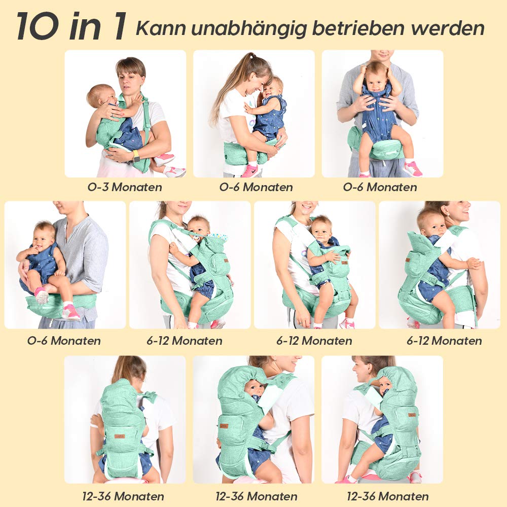 10-in-1 Baby Carrier with Hip Seat Lumbar Support