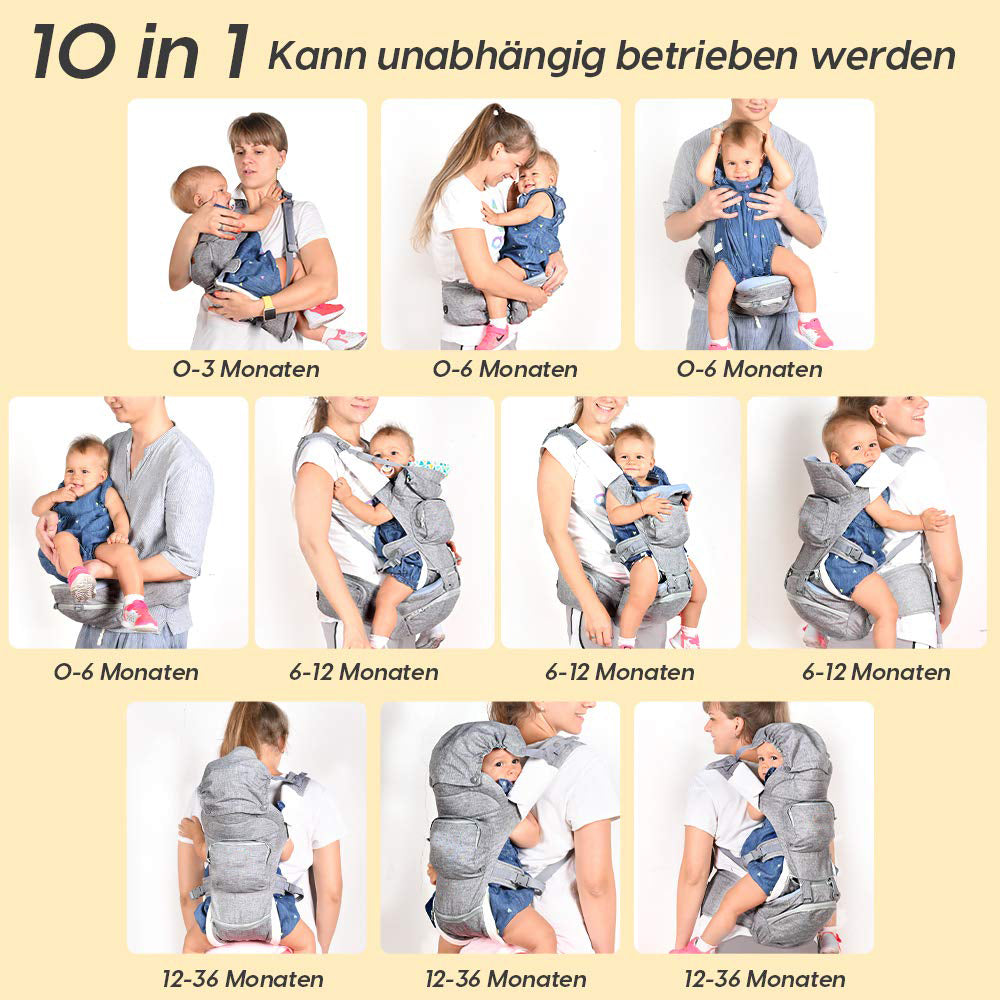 10 in 1 Baby Carrier with Hip Seat Lumbar Support